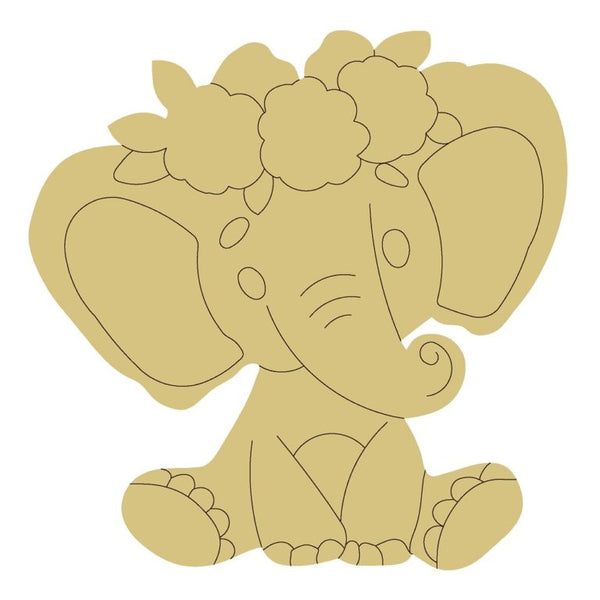 Elephant with Line 12 Inch Wood Backing