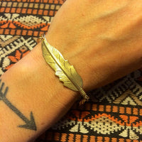 Handmade brass feather stamping bracelet